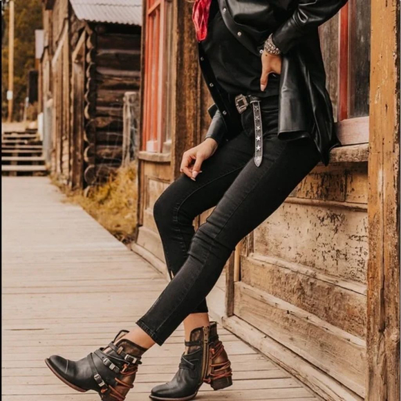 Freebird Crue Ankle boots black multi brown red strappy leather booties womens 8 - Picture 11 of 11
